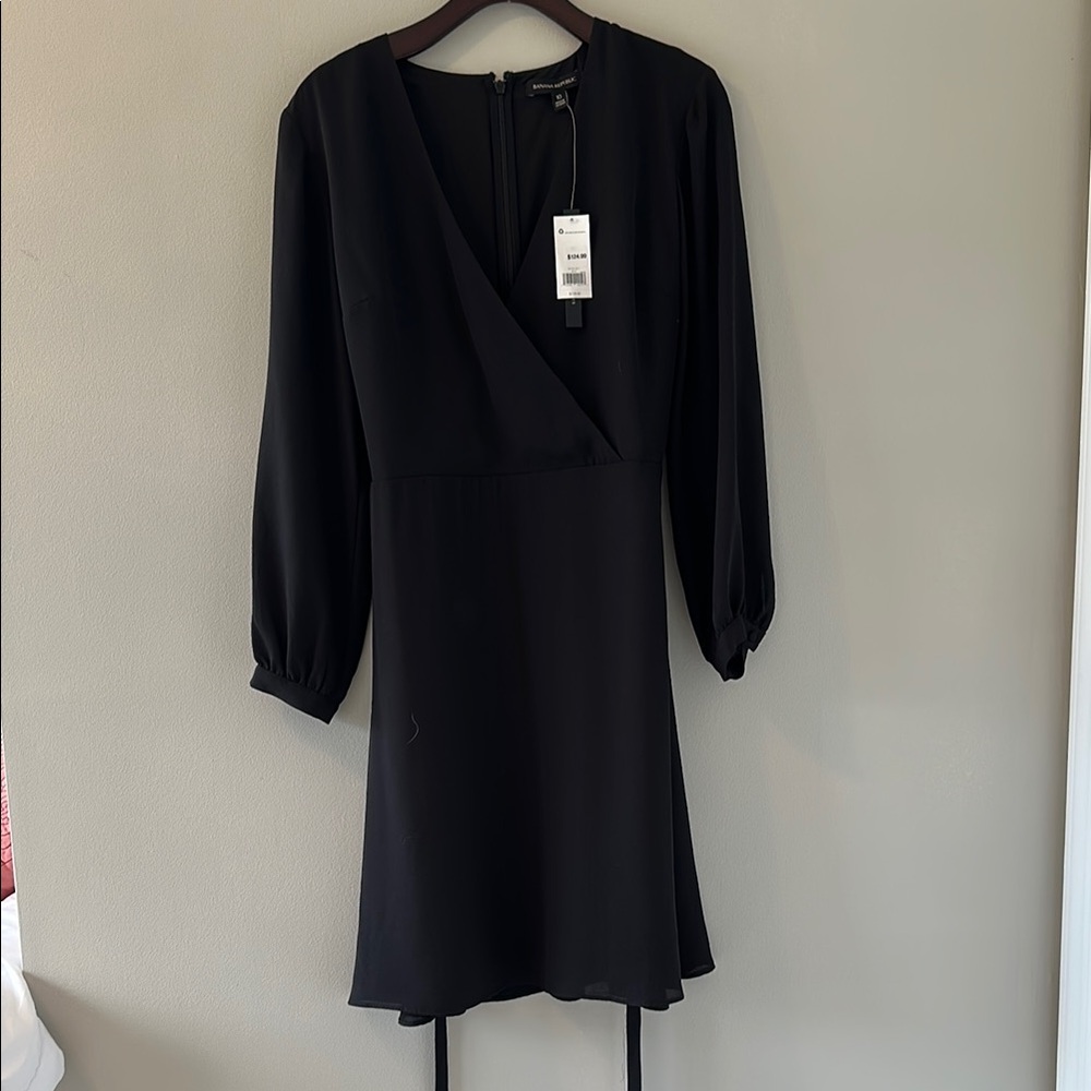 Banana Republic Black Wrap Dress with V-Neck and Bishop Sleeves